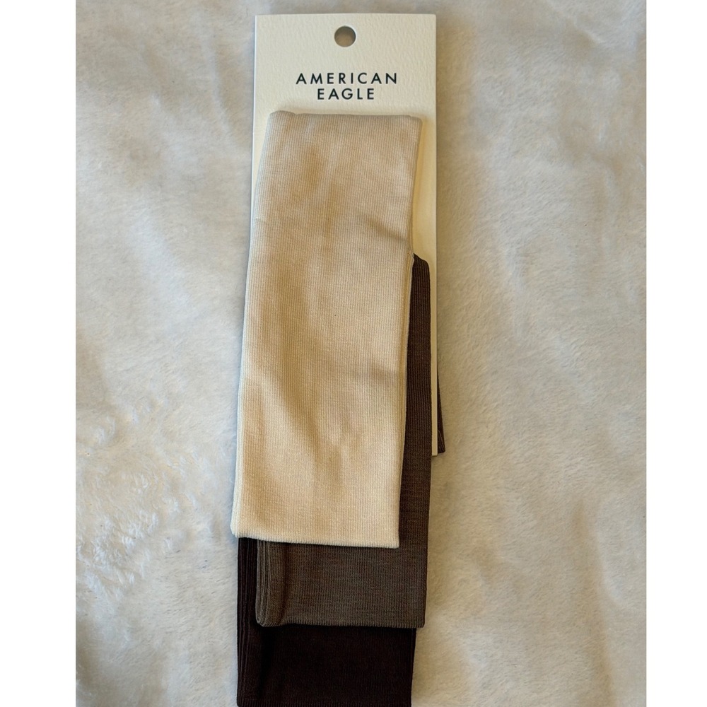 American Eagle 3 Pack Ribbed Neutral Headbands Cream Brown NWT